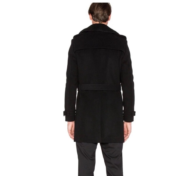 The Kooples Black Men’s Wool Blend Belted Pea Coat - Picture 4 of 12